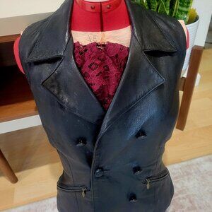 Women's Black Leather Vest